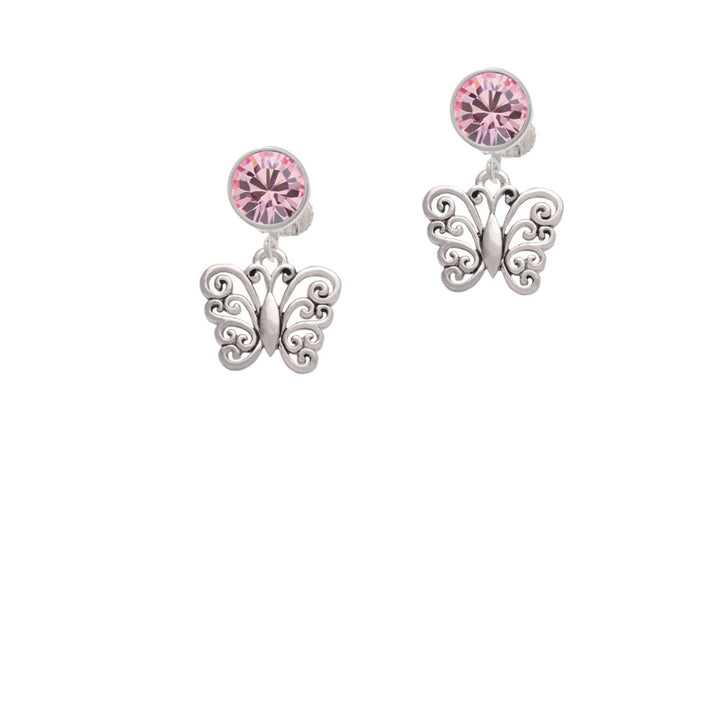 Filigree Curls Butterfly Crystal Clip On Earrings Image 4