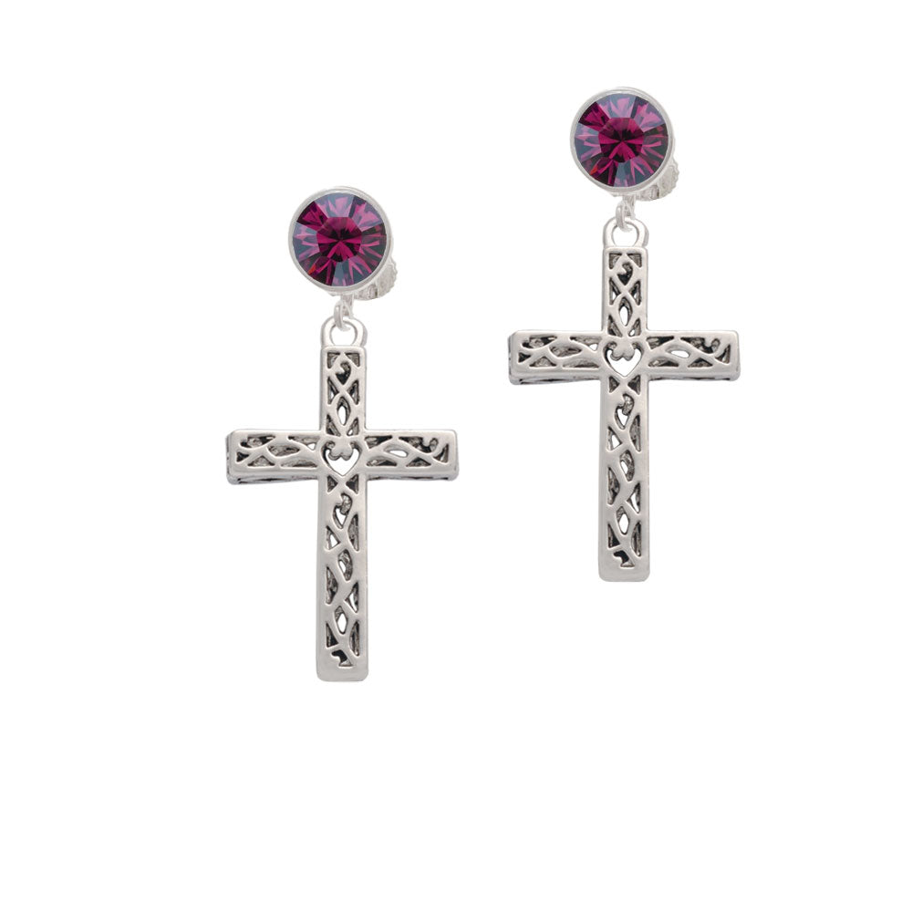 Large Celtic Vine Cross Crystal Clip On Earrings Image 8