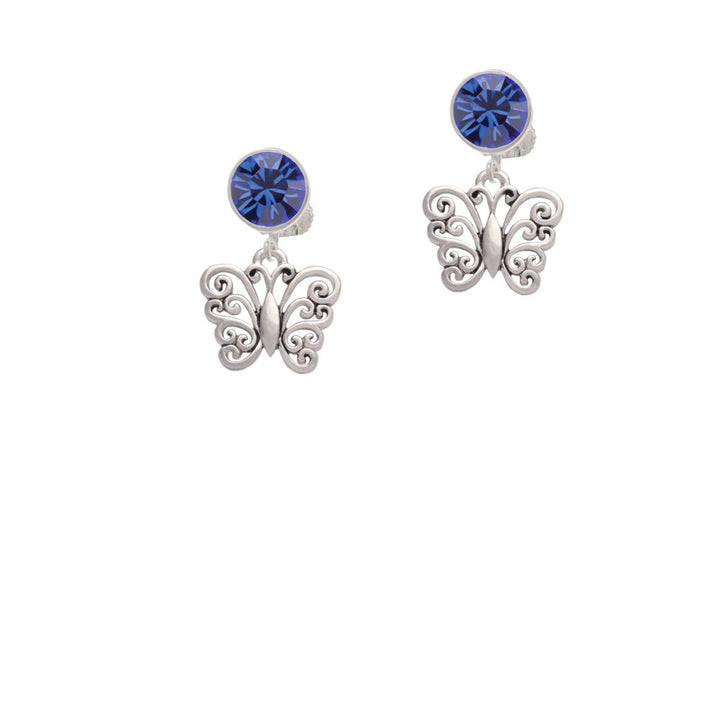 Filigree Curls Butterfly Crystal Clip On Earrings Image 7