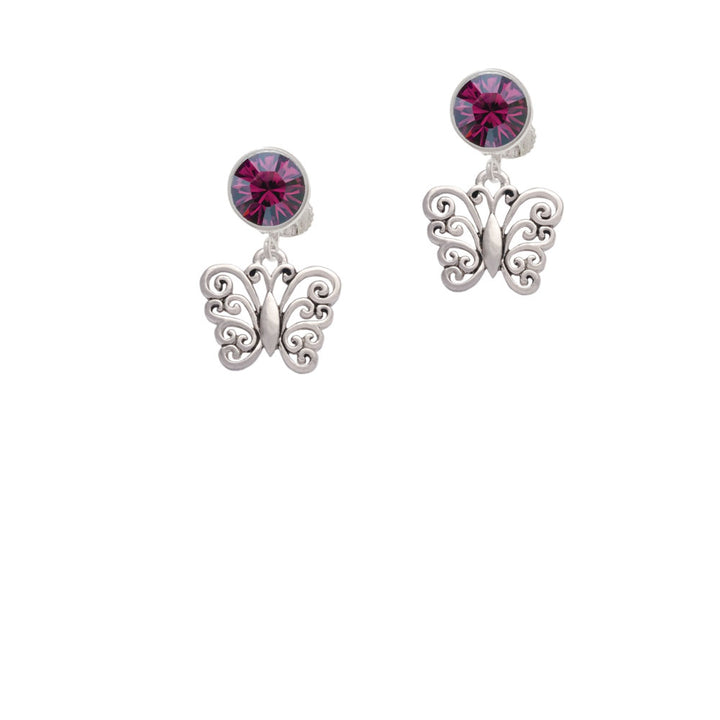 Filigree Curls Butterfly Crystal Clip On Earrings Image 8