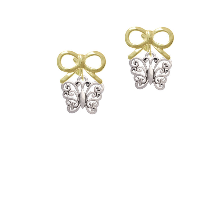 Filigree Curls Butterfly Crystal Clip On Earrings Image 10