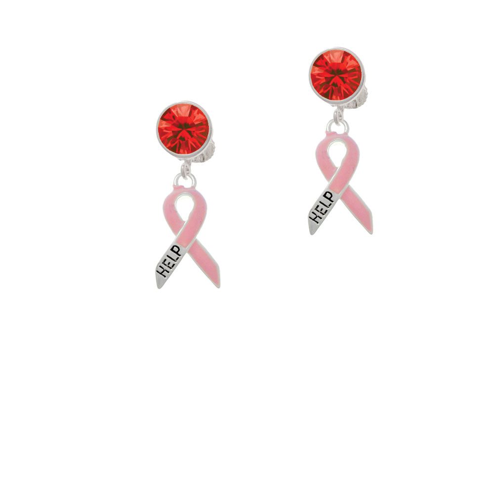 Pink Ribbon Help Crystal Clip On Earrings Image 4