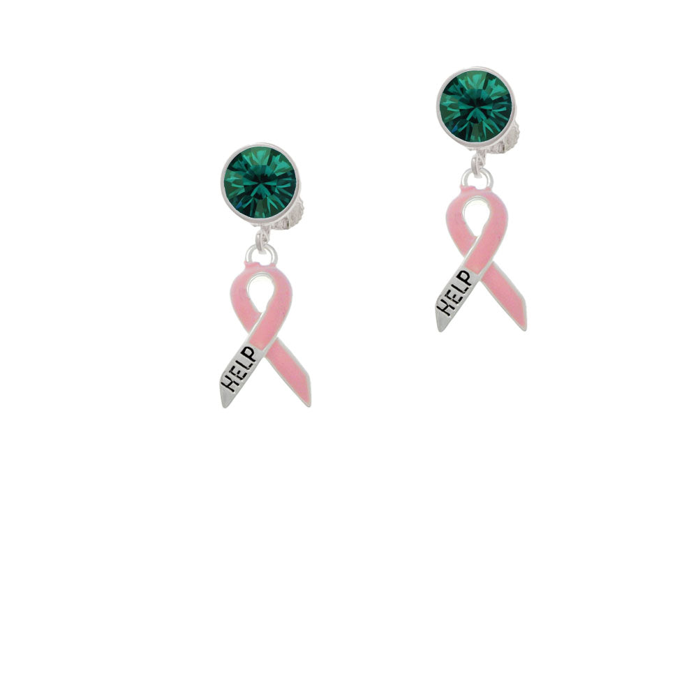 Pink Ribbon Help Crystal Clip On Earrings Image 6