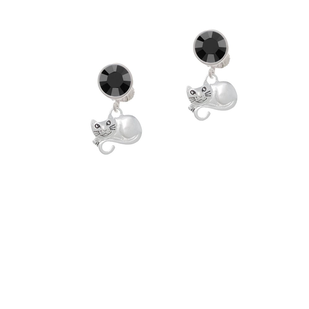 Curled Up Cat Crystal Clip On Earrings Image 3