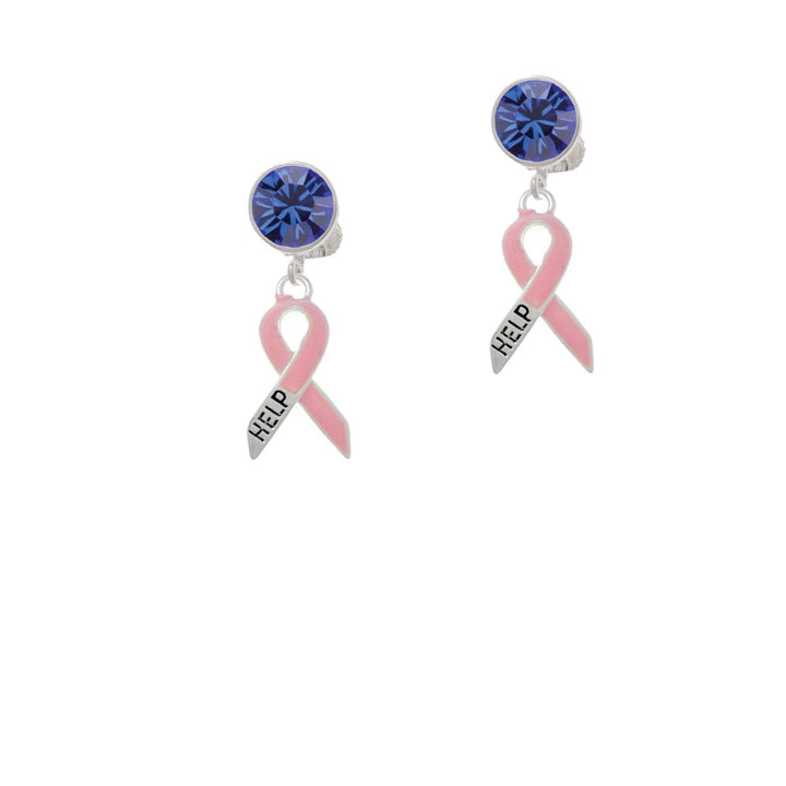 Pink Ribbon Help Crystal Clip On Earrings Image 7