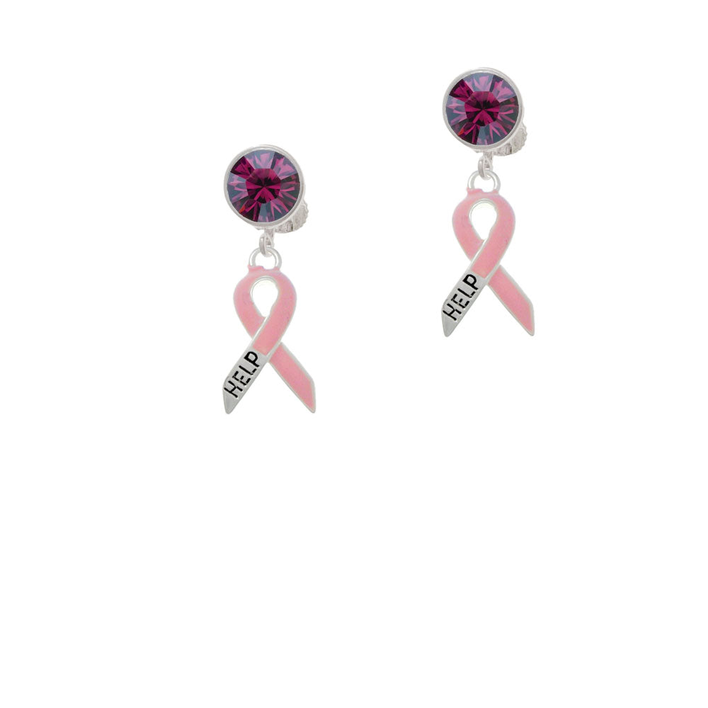 Pink Ribbon Help Crystal Clip On Earrings Image 8