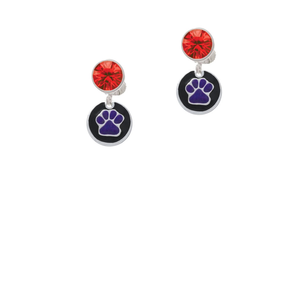 Purple Paw on Black Disc Crystal Clip On Earrings Image 4