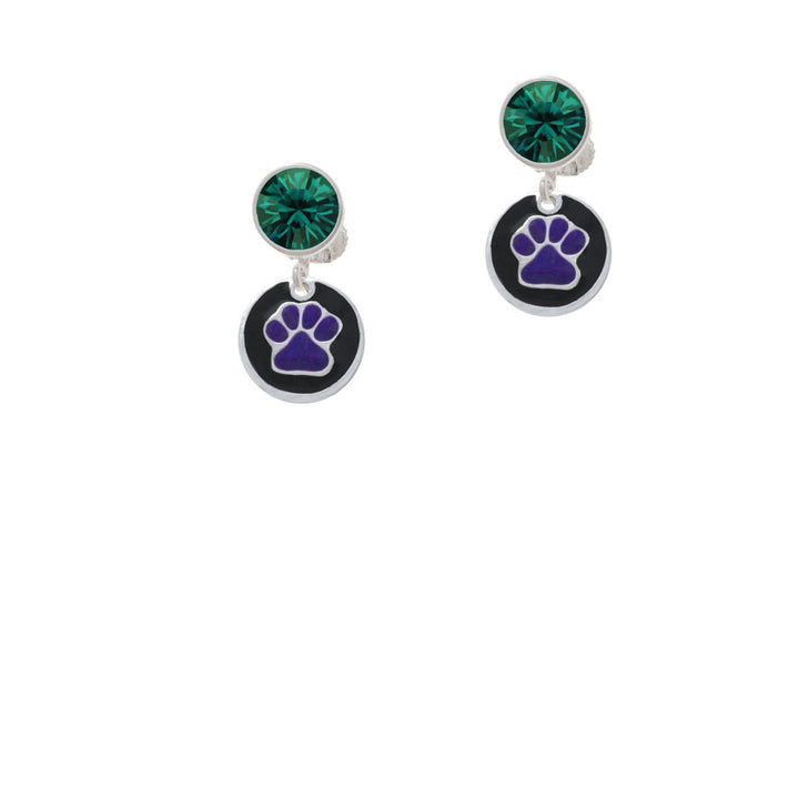 Purple Paw on Black Disc Crystal Clip On Earrings Image 6