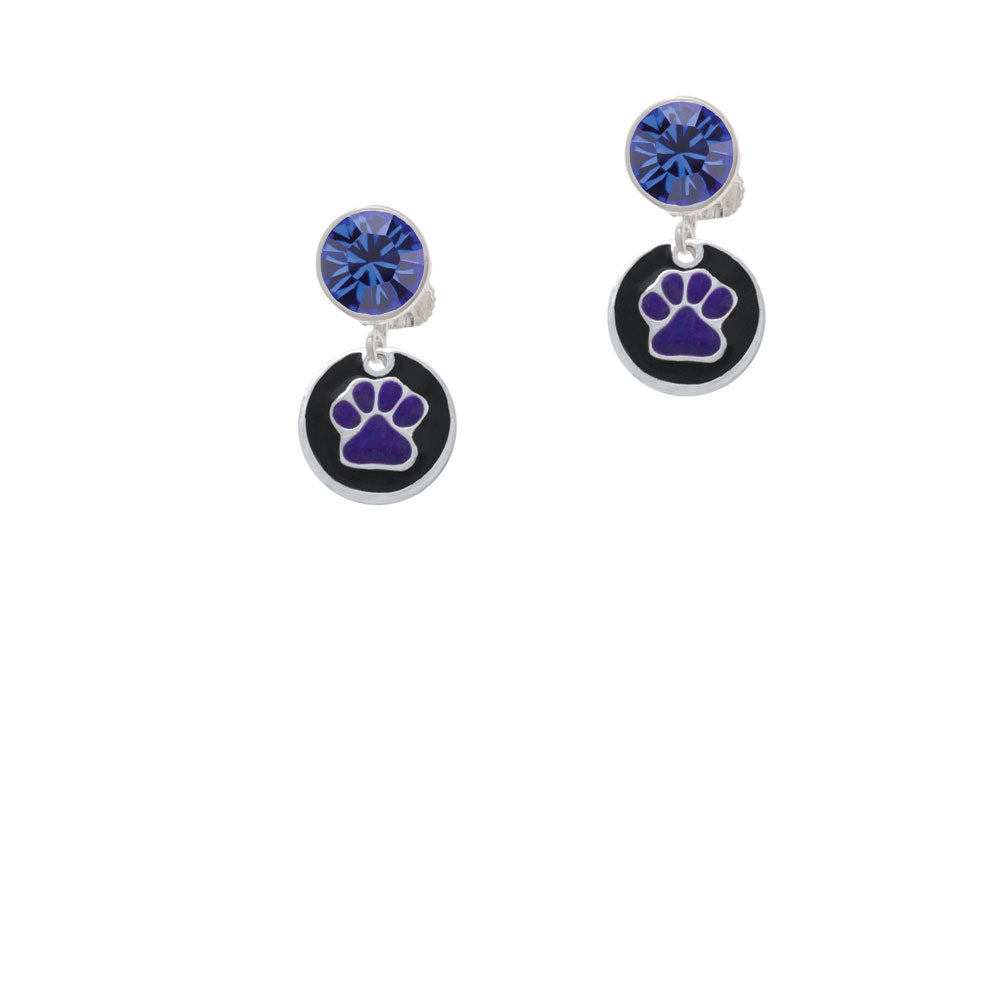 Purple Paw on Black Disc Crystal Clip On Earrings Image 7