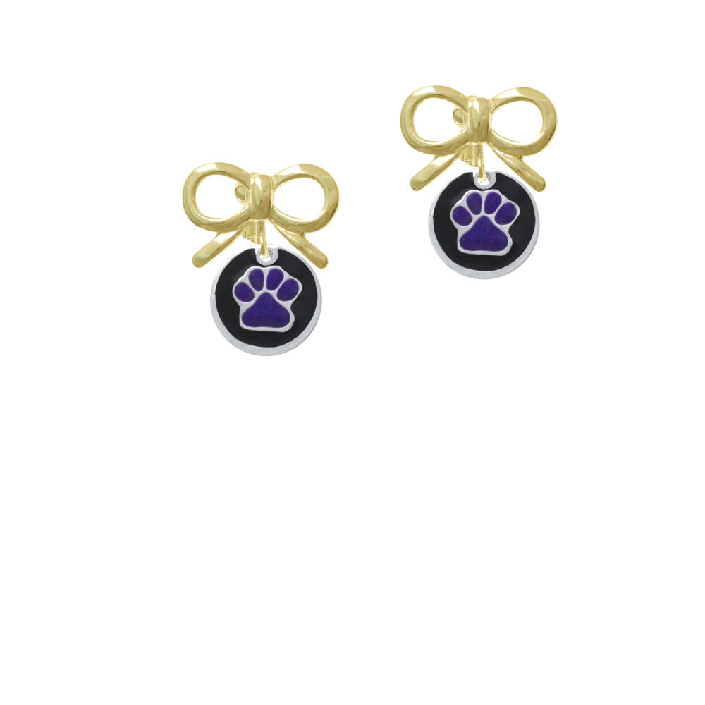 Purple Paw on Black Disc Crystal Clip On Earrings Image 10