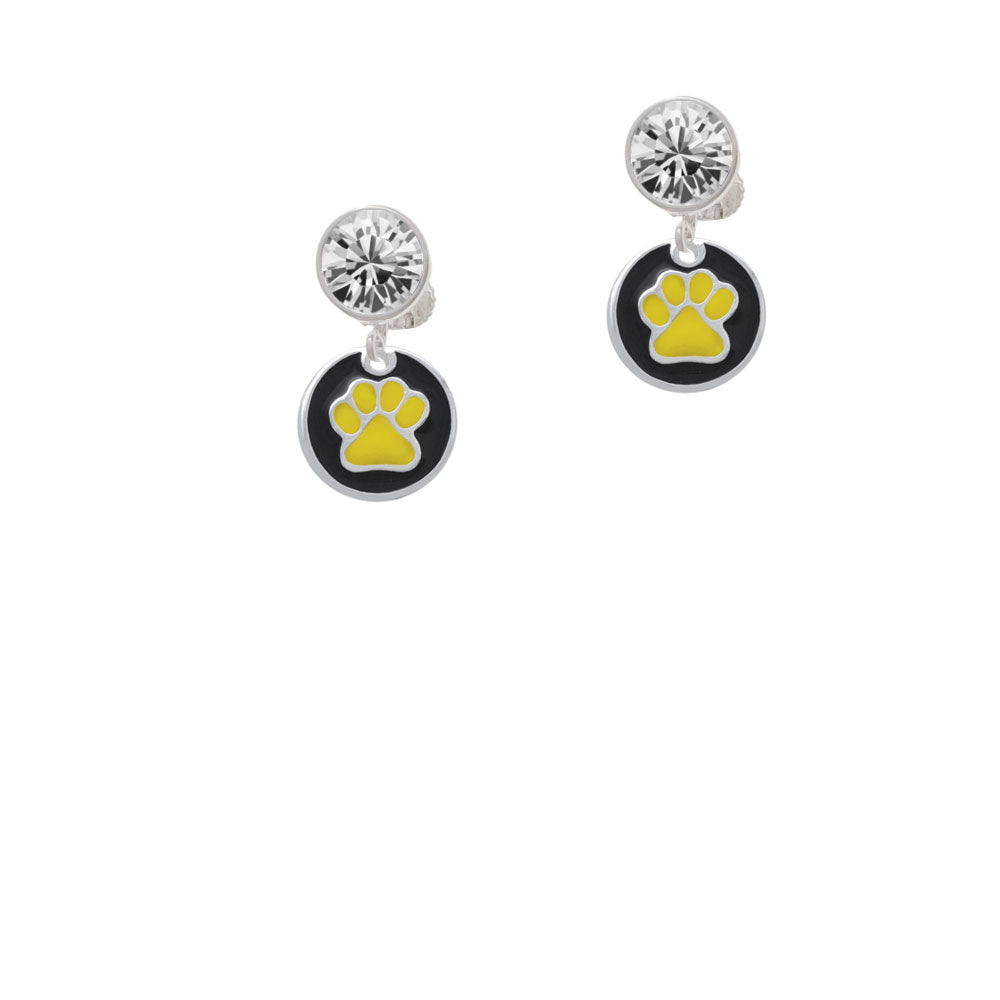 Yellow Paw on Black Disc Crystal Clip On Earrings Image 2