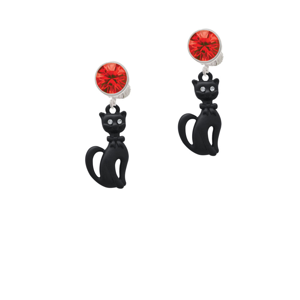 Tall Sitting Matte Black Cat Crystal Clip On Earrings Image 4