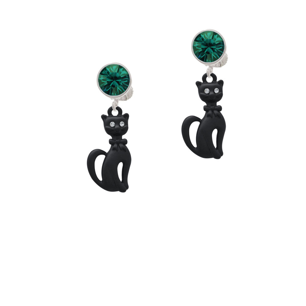 Tall Sitting Matte Black Cat Crystal Clip On Earrings Image 6