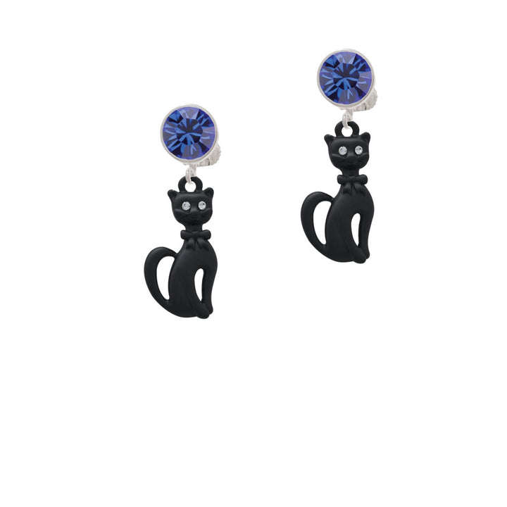 Tall Sitting Matte Black Cat Crystal Clip On Earrings Image 7