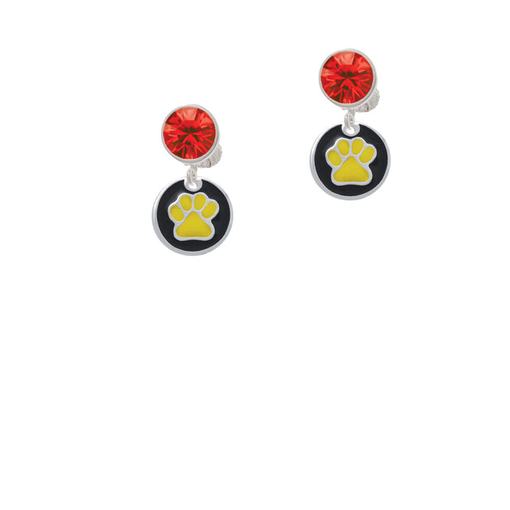 Yellow Paw on Black Disc Crystal Clip On Earrings Image 4