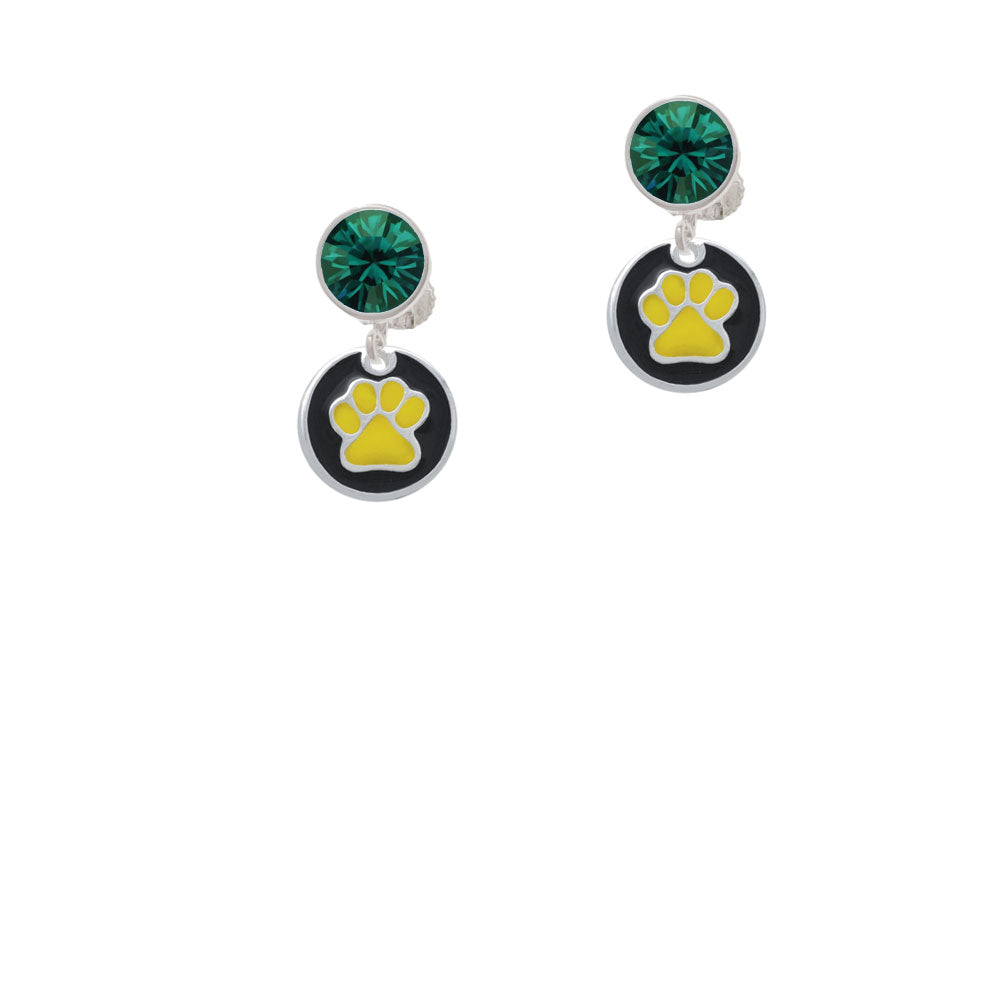 Yellow Paw on Black Disc Crystal Clip On Earrings Image 6