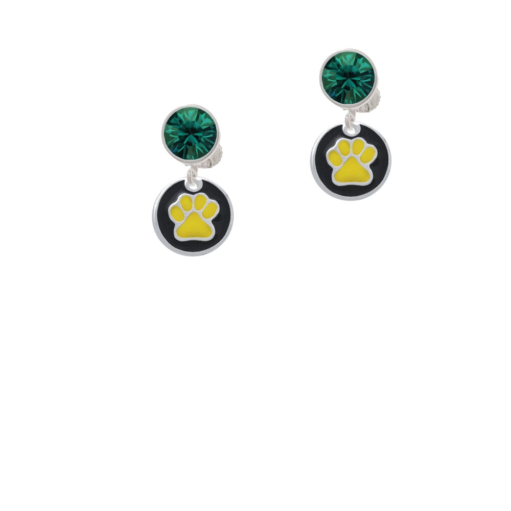 Yellow Paw on Black Disc Crystal Clip On Earrings Image 1