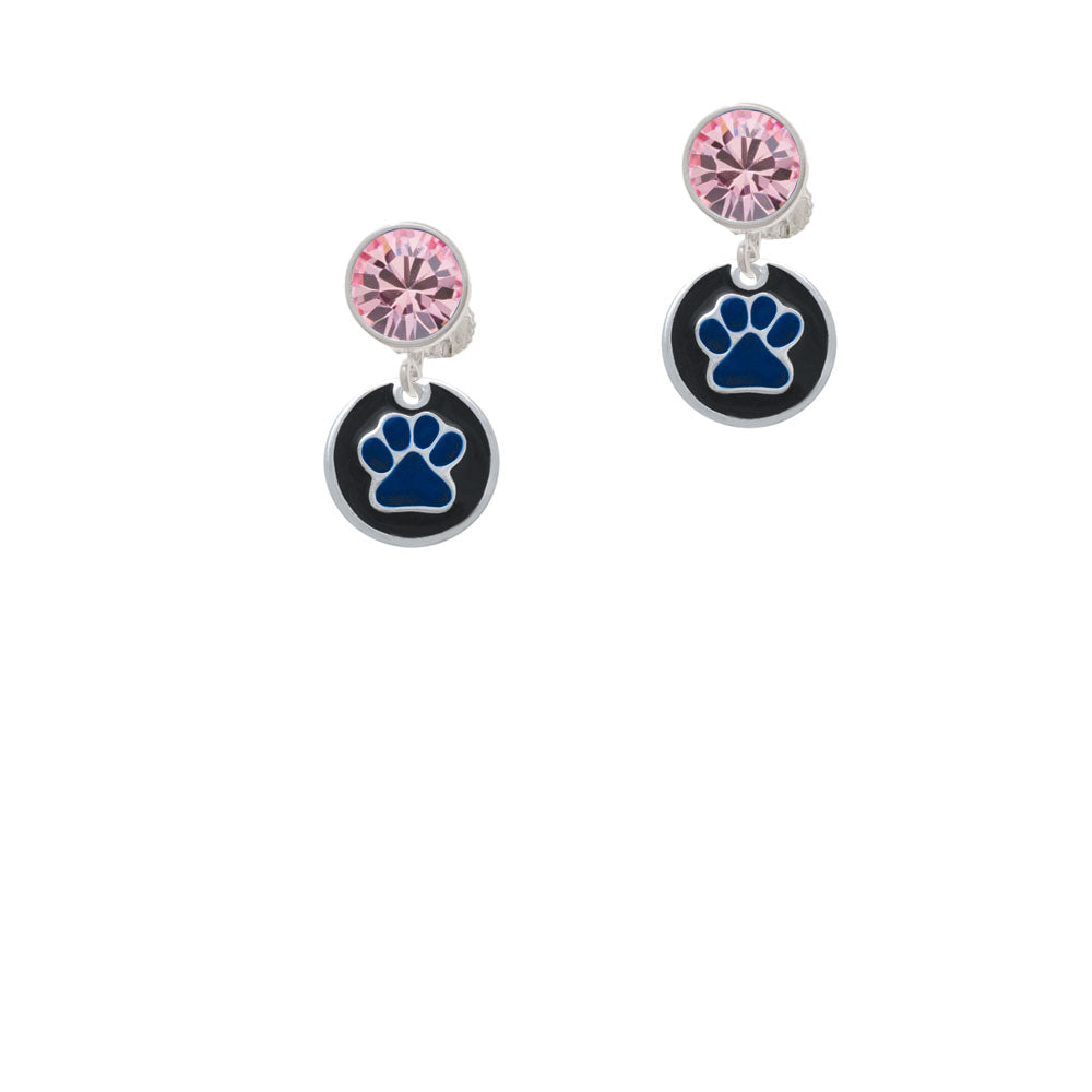 Royal Blue Paw on Black Disc Crystal Clip On Earrings Image 4