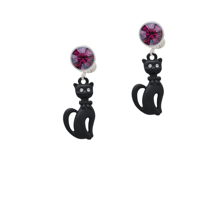 Tall Sitting Matte Black Cat Crystal Clip On Earrings Image 8