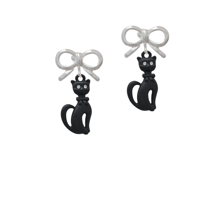 Tall Sitting Matte Black Cat Crystal Clip On Earrings Image 9