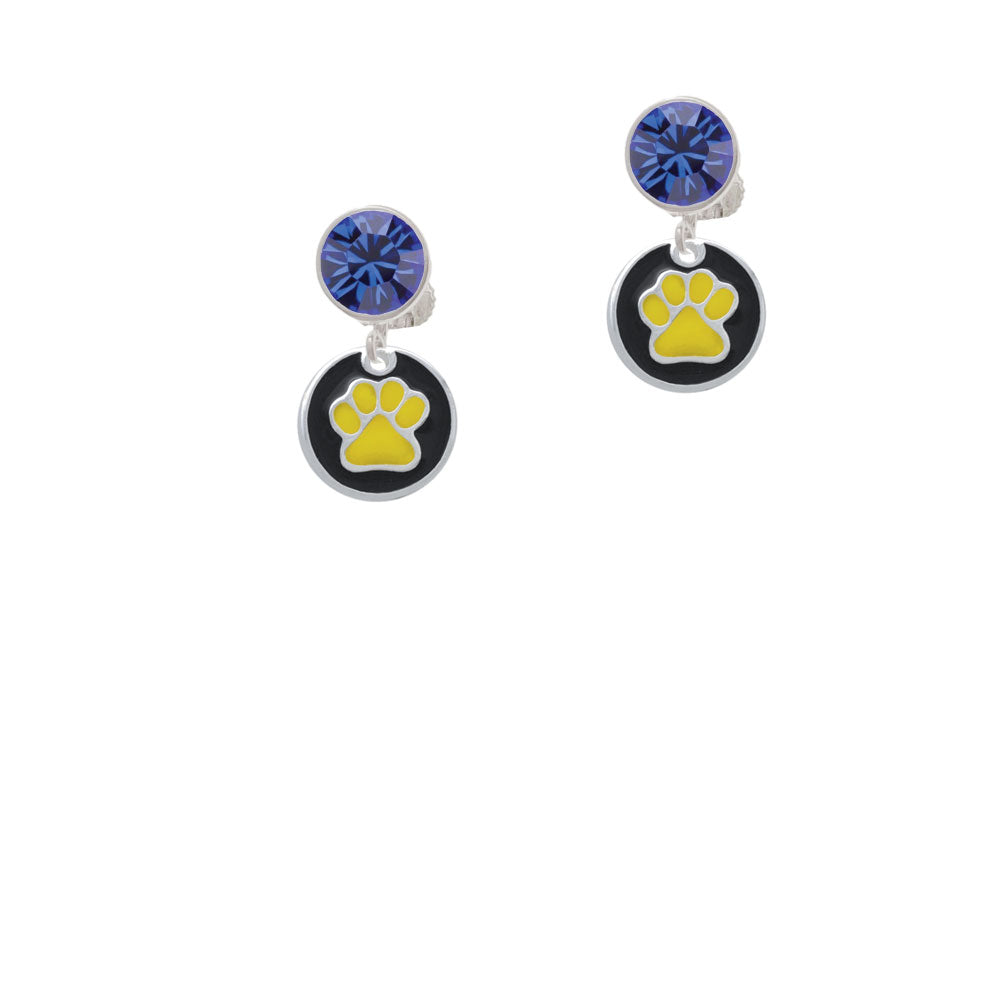 Yellow Paw on Black Disc Crystal Clip On Earrings Image 7