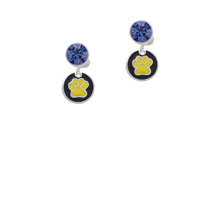 Yellow Paw on Black Disc Crystal Clip On Earrings Image 1