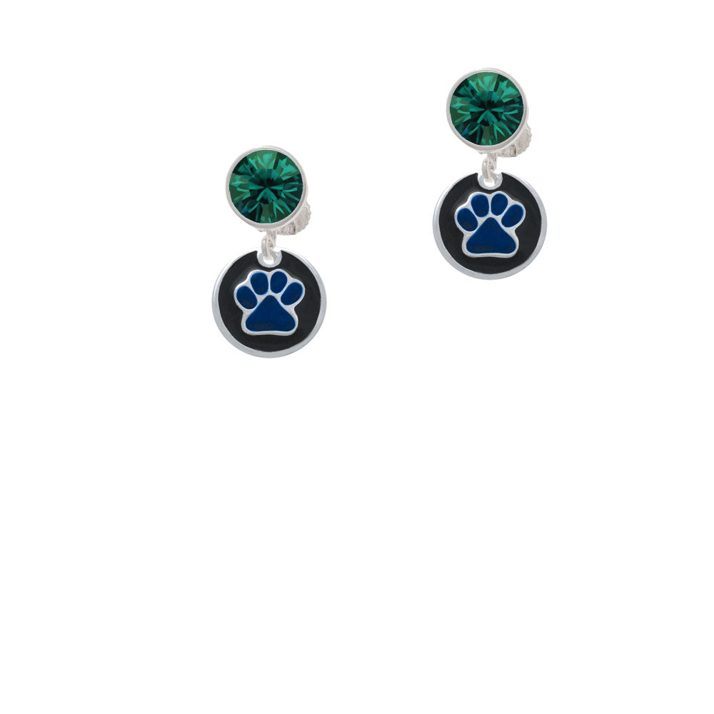 Royal Blue Paw on Black Disc Crystal Clip On Earrings Image 6