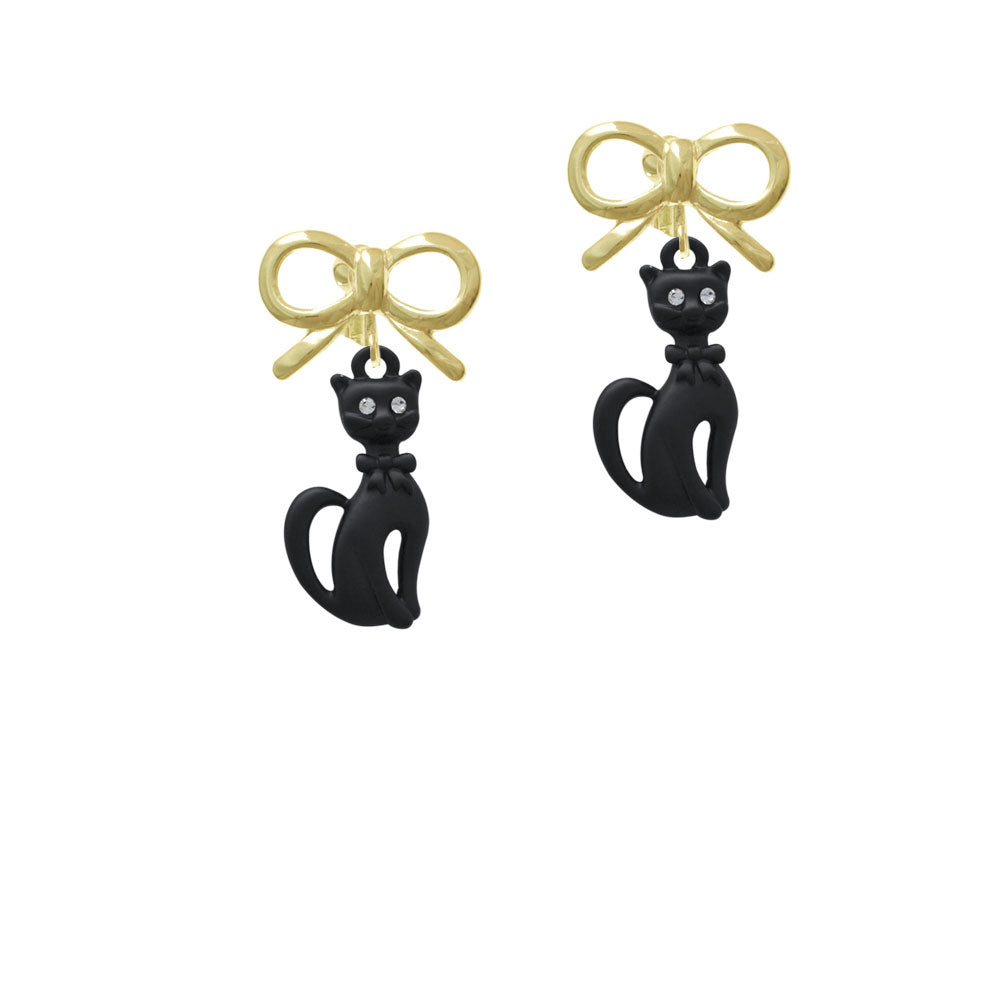 Tall Sitting Matte Black Cat Crystal Clip On Earrings Image 10