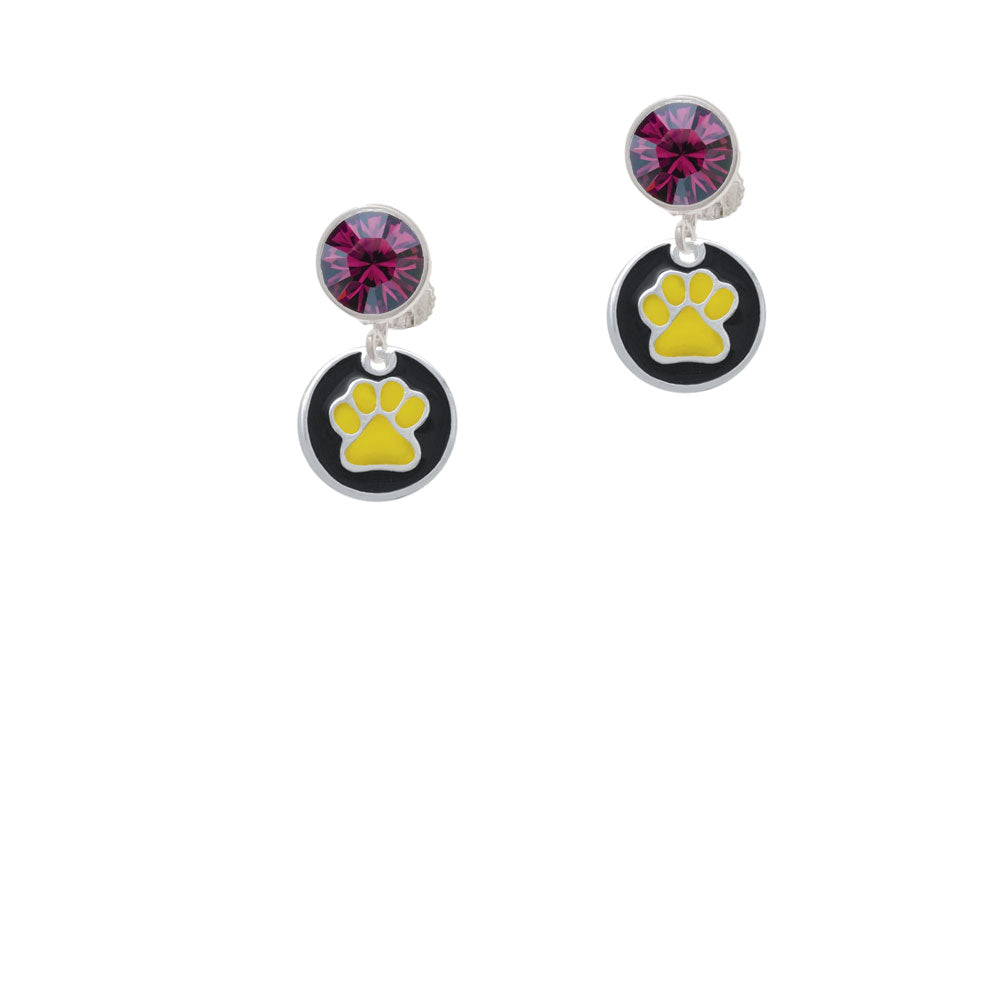 Yellow Paw on Black Disc Crystal Clip On Earrings Image 8