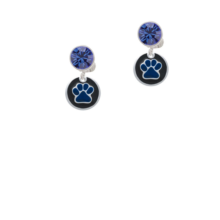 Royal Blue Paw on Black Disc Crystal Clip On Earrings Image 7