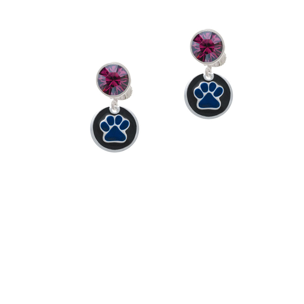 Royal Blue Paw on Black Disc Crystal Clip On Earrings Image 8