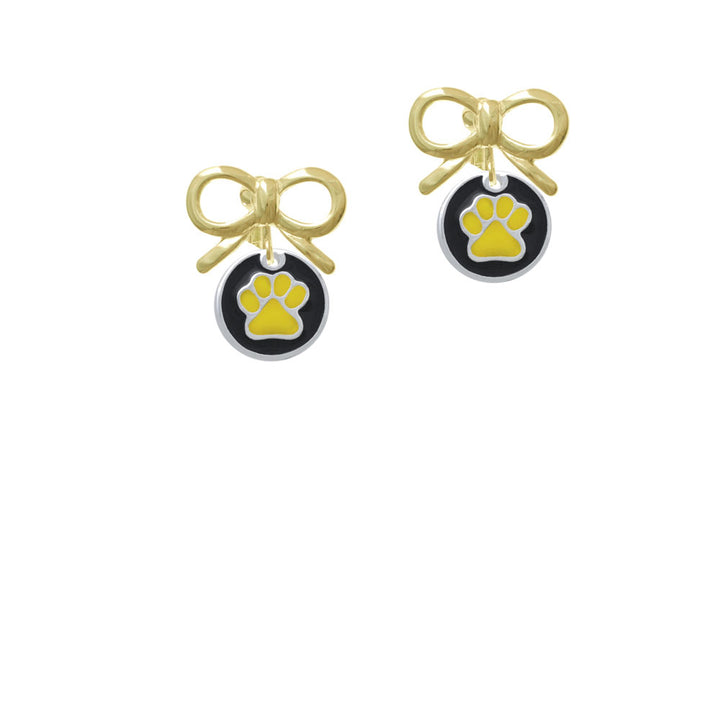 Yellow Paw on Black Disc Crystal Clip On Earrings Image 10