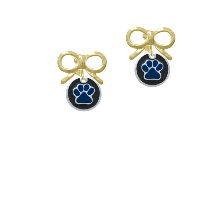 Royal Blue Paw on Black Disc Crystal Clip On Earrings Image 10