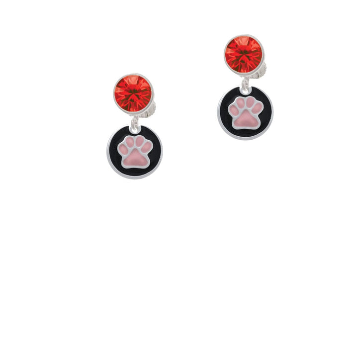 Pink Paw on Black Disc Crystal Clip On Earrings Image 4