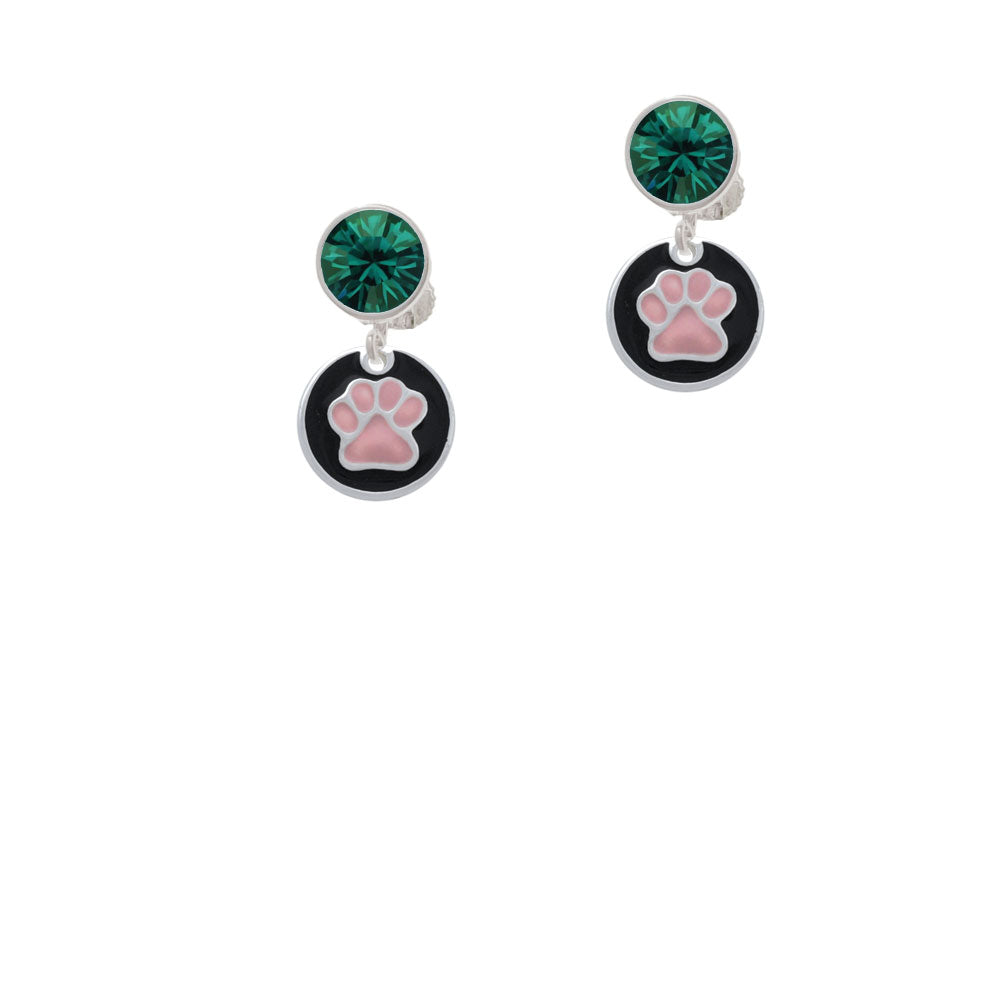 Pink Paw on Black Disc Crystal Clip On Earrings Image 6