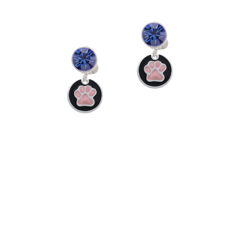 Pink Paw on Black Disc Crystal Clip On Earrings Image 7