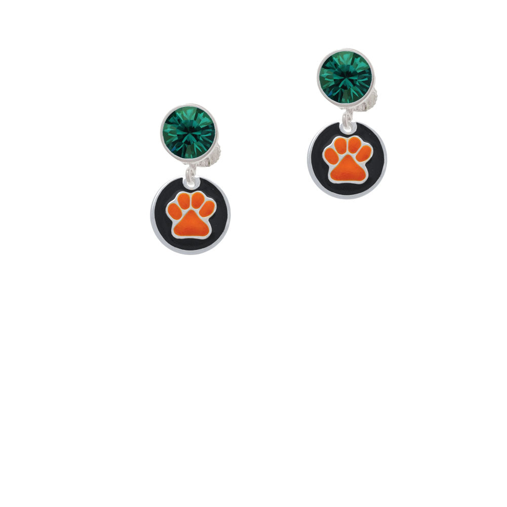 Orange Paw on Black Disc Crystal Clip On Earrings Image 6