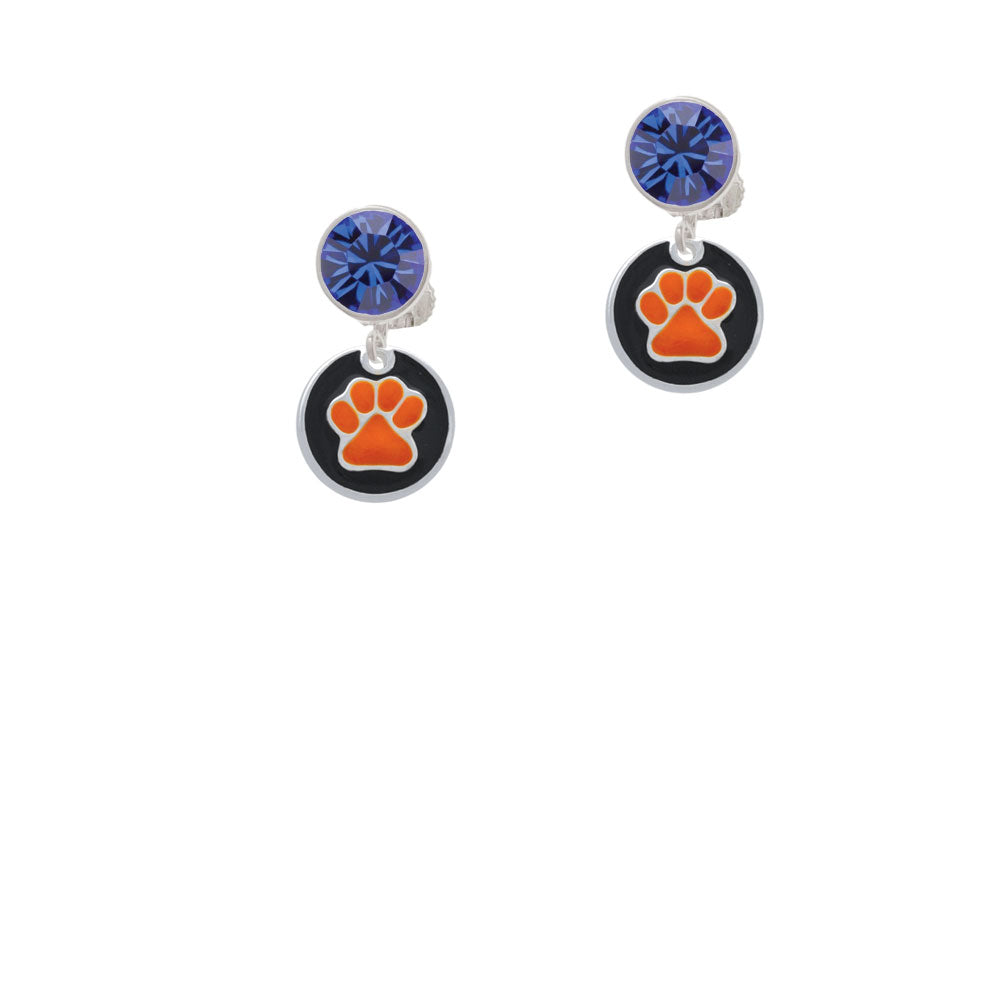 Orange Paw on Black Disc Crystal Clip On Earrings Image 7