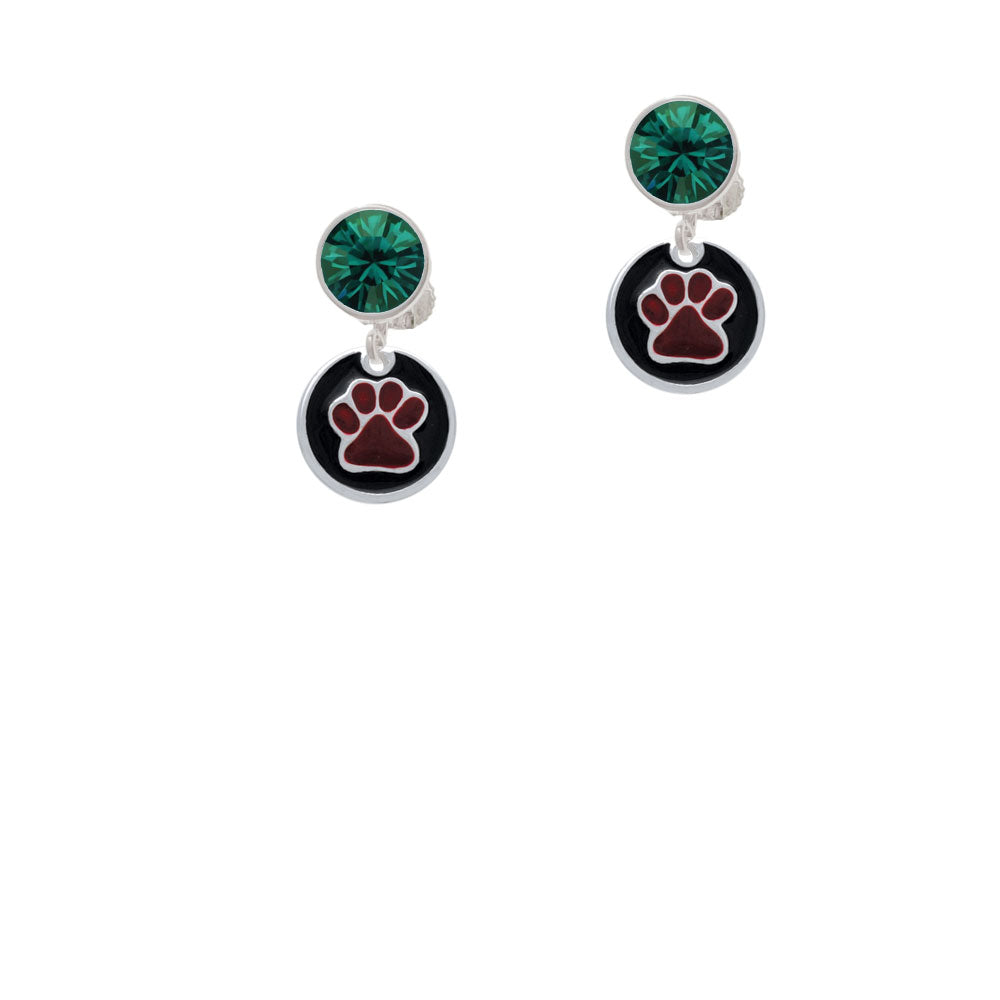 Maroon Paw on Black Disc Crystal Clip On Earrings Image 6