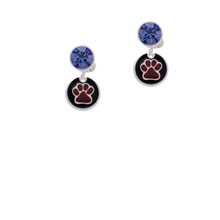 Maroon Paw on Black Disc Crystal Clip On Earrings Image 7