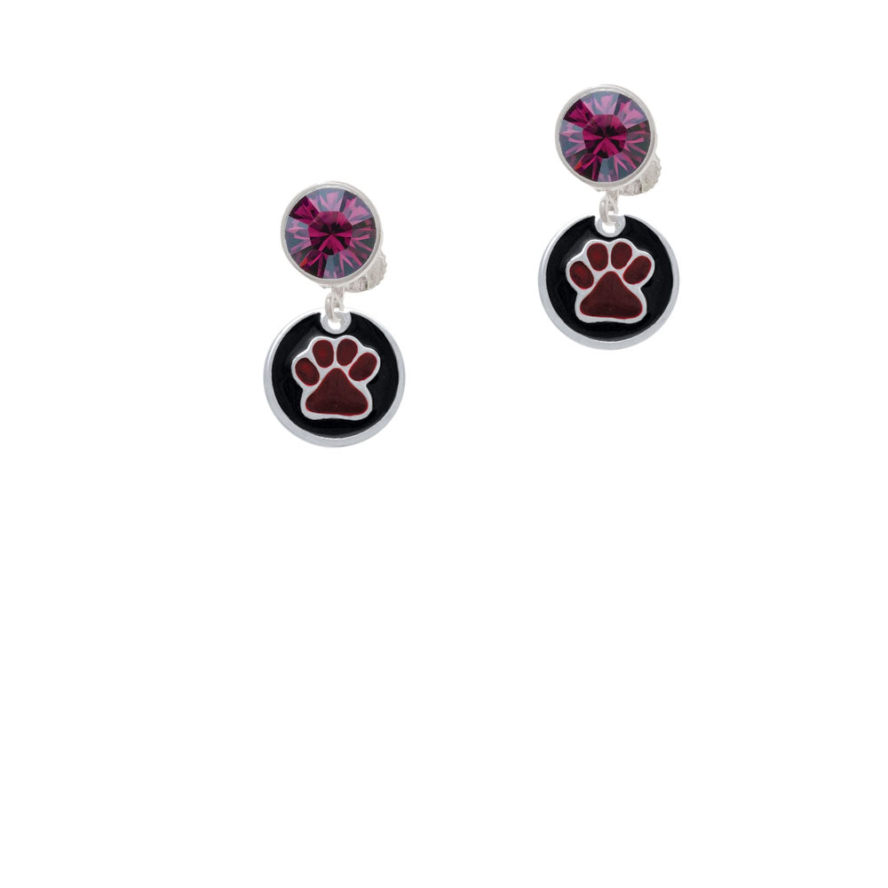 Maroon Paw on Black Disc Crystal Clip On Earrings Image 8