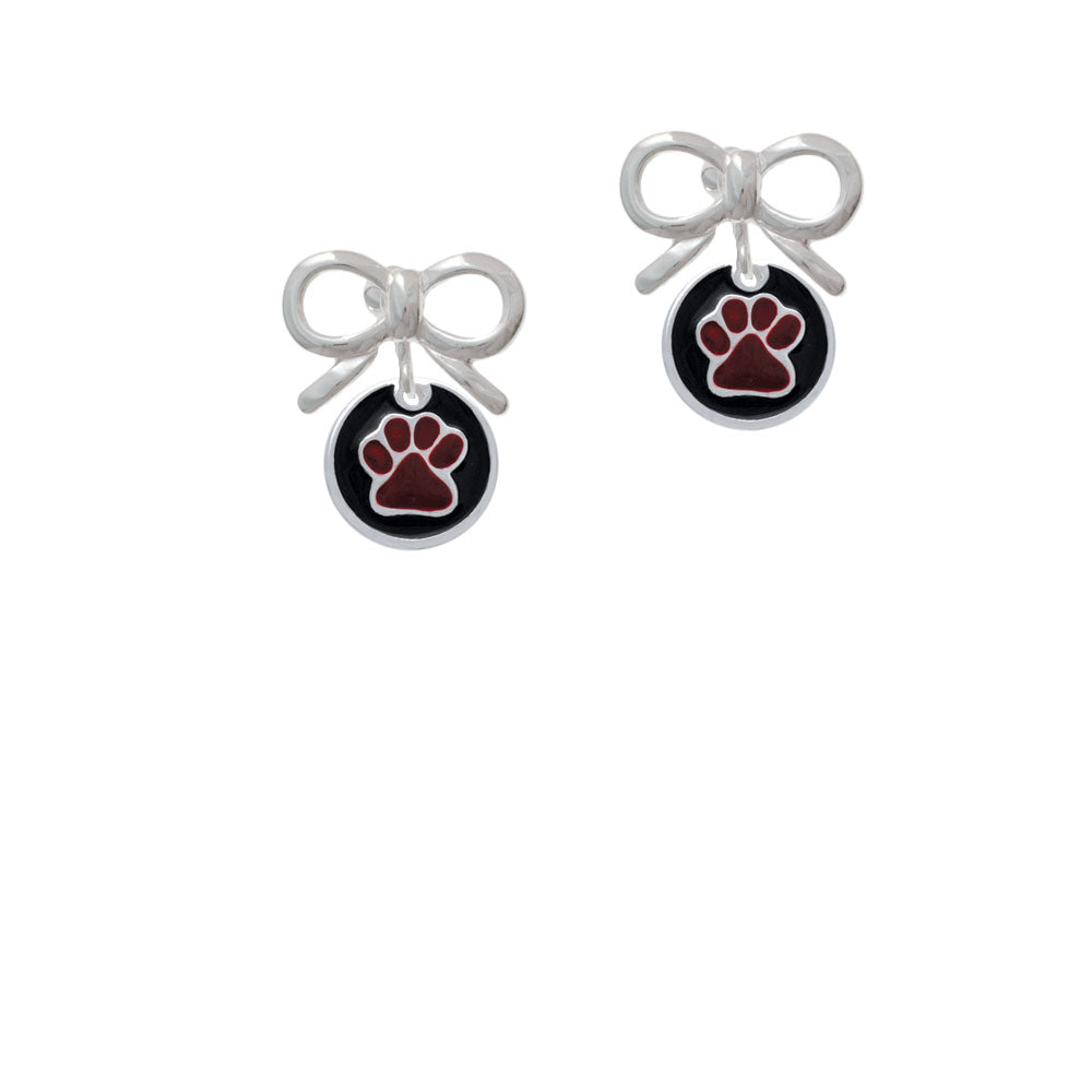 Maroon Paw on Black Disc Crystal Clip On Earrings Image 9