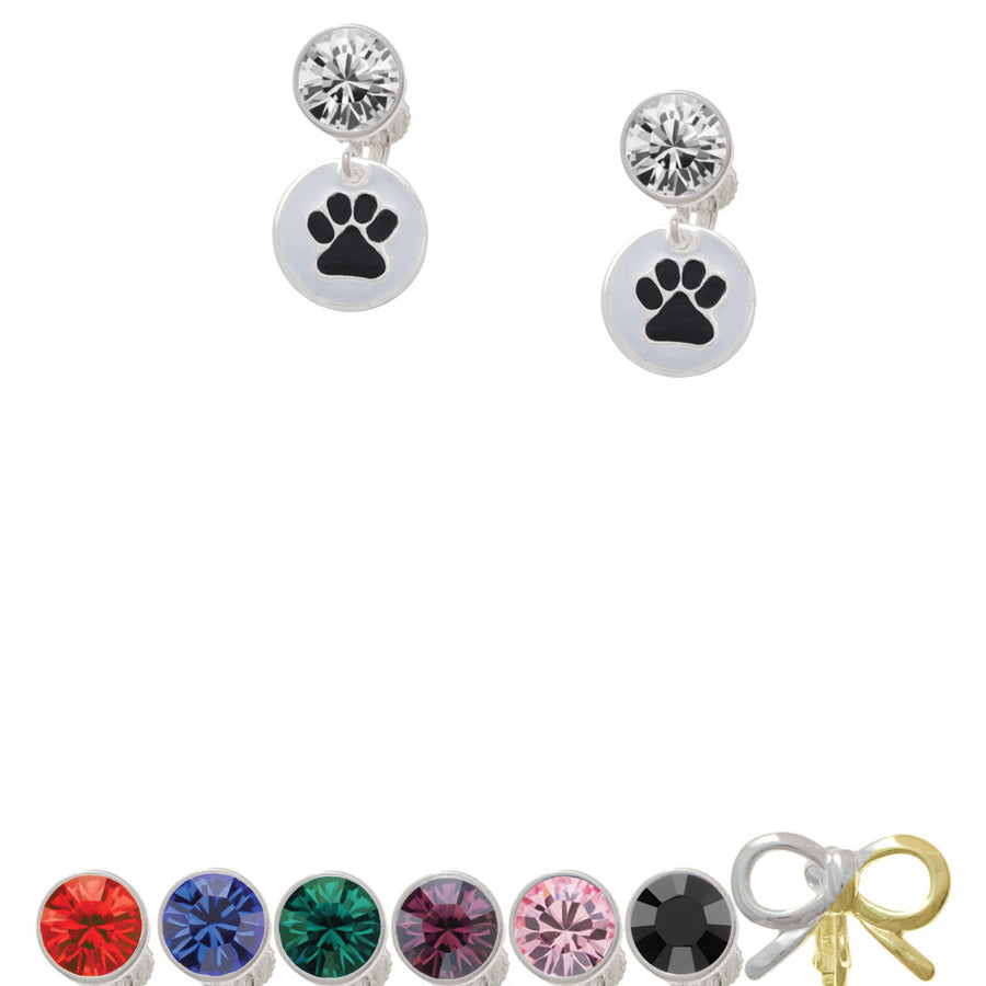 Black Paw on White Disc Crystal Clip On Earrings Image 1