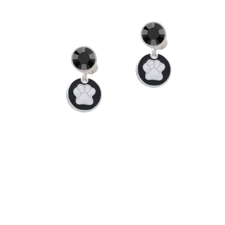 White Paw on Black Disc Crystal Clip On Earrings Image 3