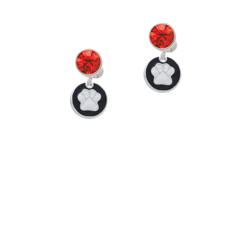 White Paw on Black Disc Crystal Clip On Earrings Image 4