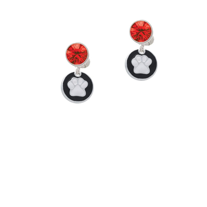 White Paw on Black Disc Crystal Clip On Earrings Image 1