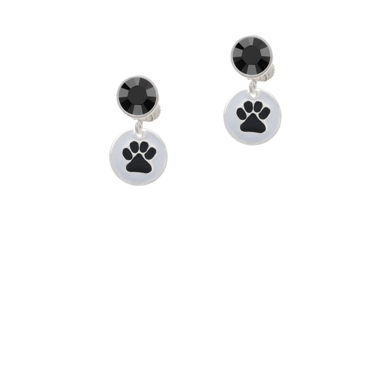 Black Paw on White Disc Crystal Clip On Earrings Image 3