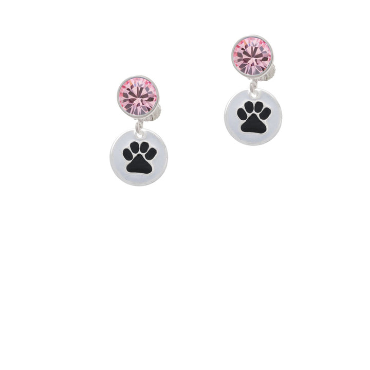 Black Paw on White Disc Crystal Clip On Earrings Image 4
