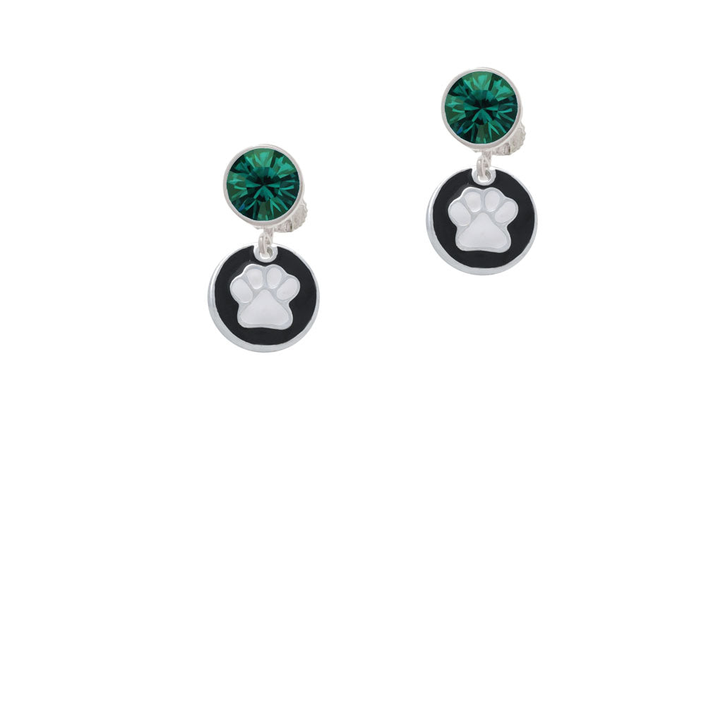 White Paw on Black Disc Crystal Clip On Earrings Image 6