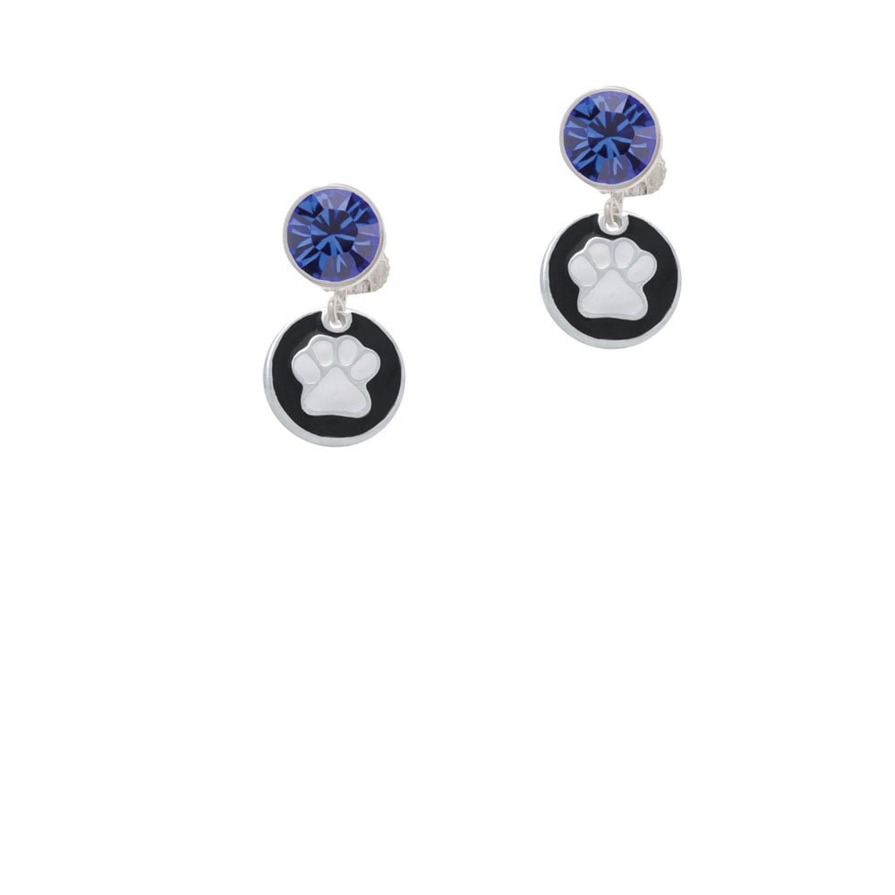 White Paw on Black Disc Crystal Clip On Earrings Image 7